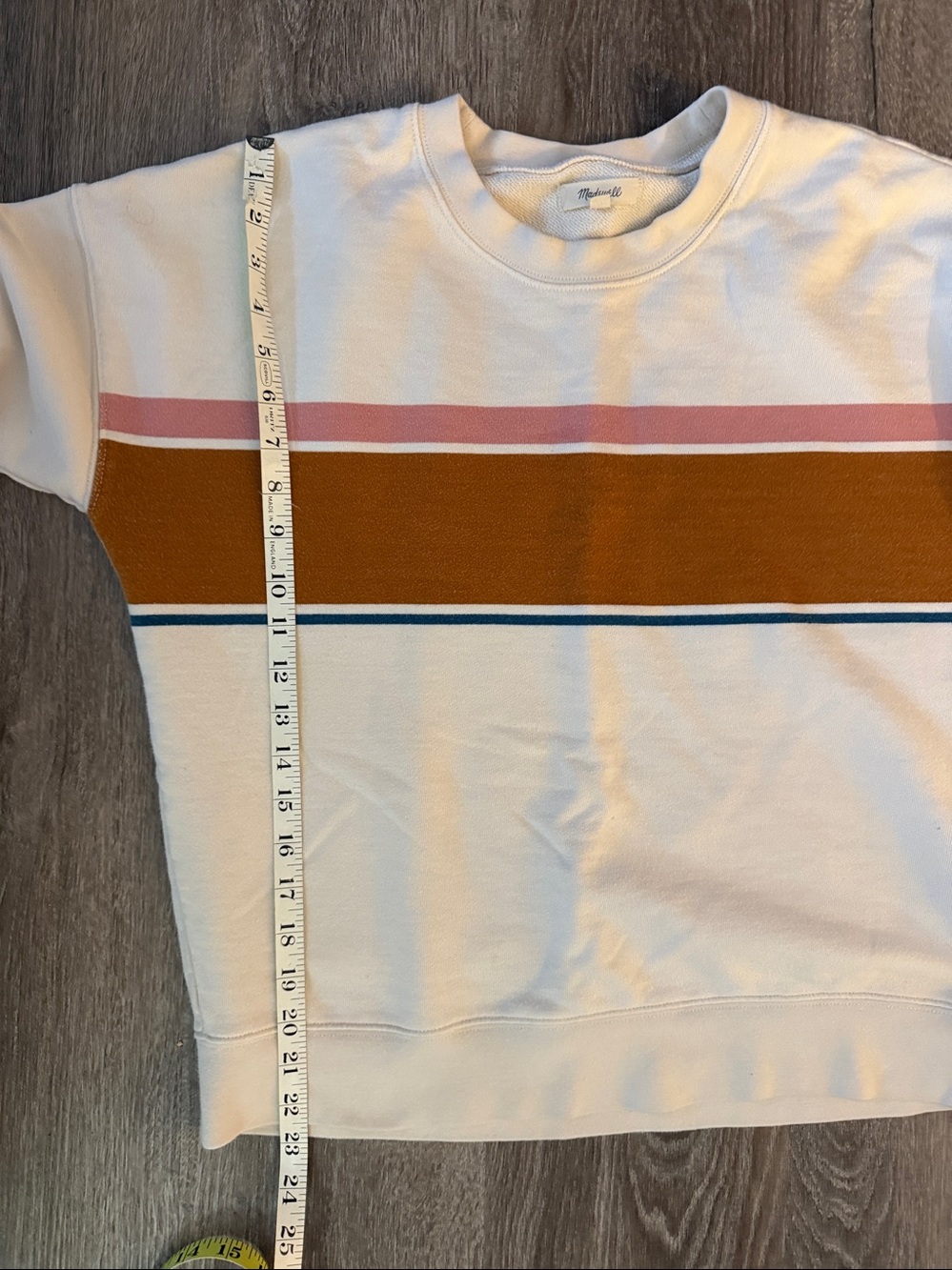 Madewell SZ M Cream Crewneck Sweater w/Rust, Pink & Navy Stripes. Good condition - Picture 7 of 9